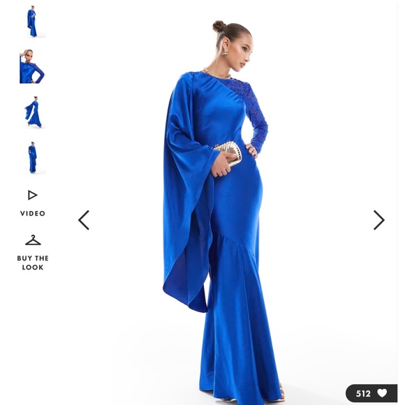 Daska satin ruffle sleeve detail maxi dress in cobalt - Picture 2 of 7